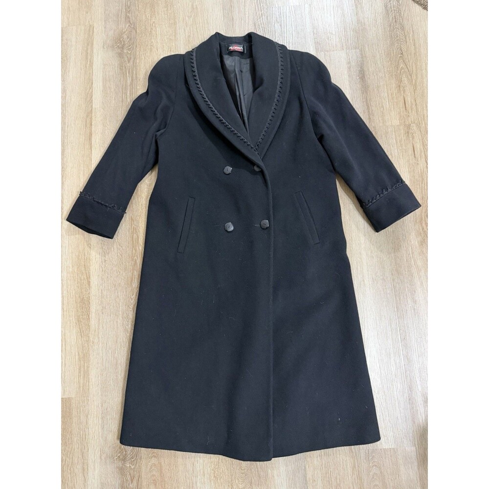 VIntage Alorna Black Wool Blend Long Sleeve Double-Breasted Womens Overcoat
